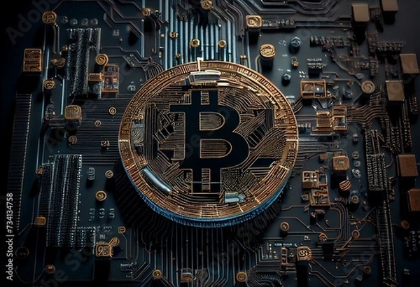 Obraz Bitcoin digital symbol seen from above. Generative AI