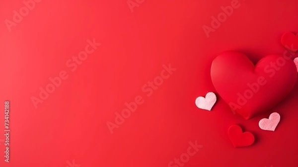 Fototapeta Valentine's Day background, Top view Flat lay Red heart on red background. Valentines day concept with copy space