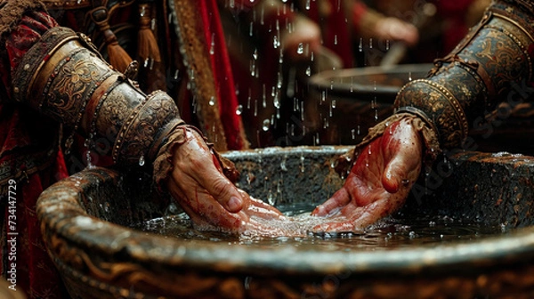 Obraz Religious Depiction of a Biblical Scene: Pontius Pilate, who Presided over the Trial of Jesus, Washes his Hands of the Matter Wallpaper Background Symbol Image Digital Art