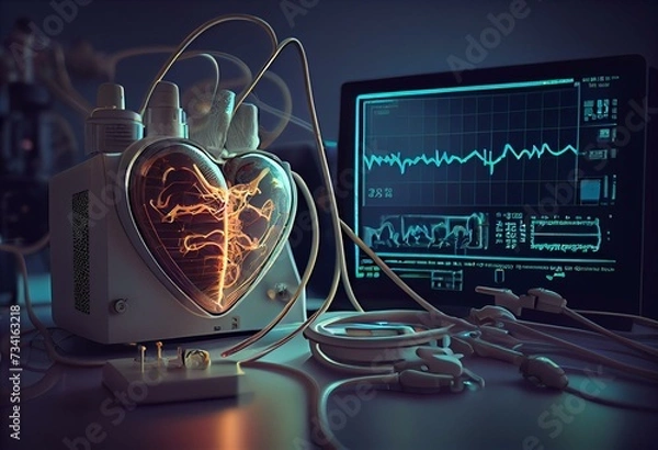 Fototapeta New Technologies in Electrophysiology and Clinical Arrhythmology - Conceptual Illustration. Generative AI