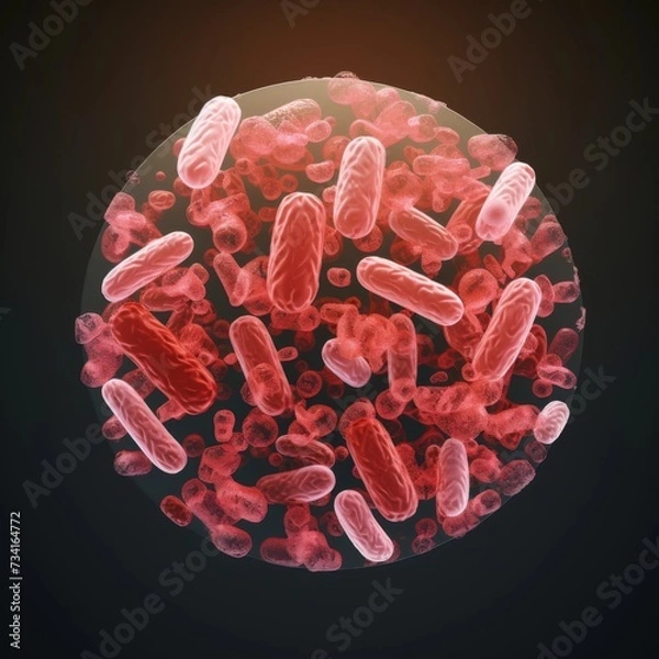 Fototapeta 3D render of tiny bacteria and therapeutic organisms including lactobacillus and salmonella, a macro shot of oral bacteria when viewed under a microscope