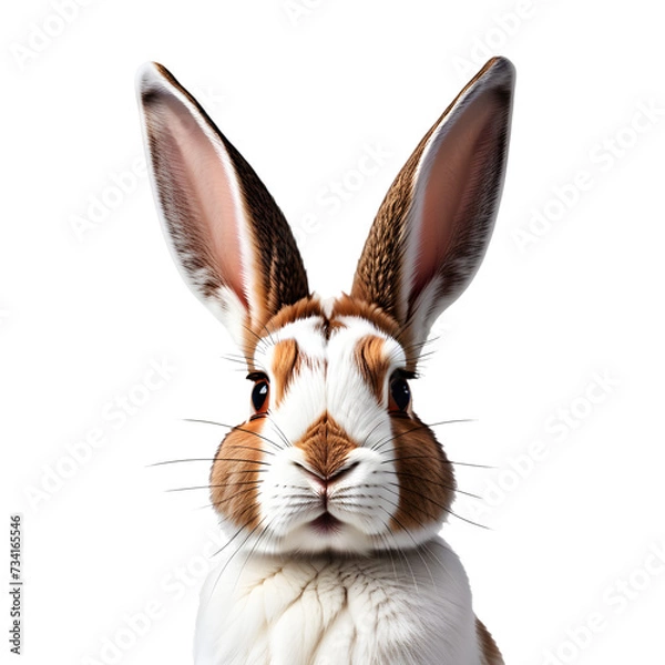 Fototapeta Coelho branco malhado com manchas marrons olhando pra frente. Coelhinho da páscoa fofo.