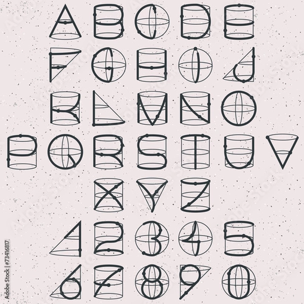 Obraz Thin lined font based on basic 3D shapes. Multifunction uses.
