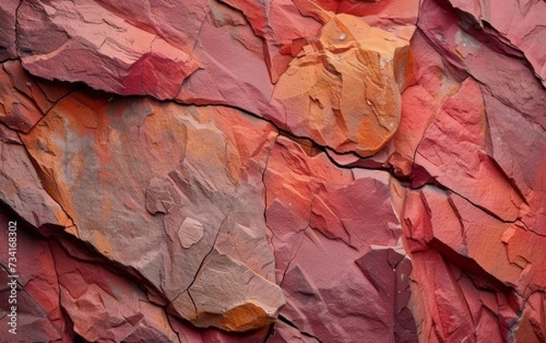 Fototapeta Vivid crimson stone texture with deep cracks and a natural mosaic pattern.