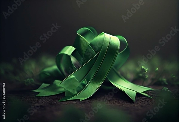 Obraz Green Ribbon for organ donation awareness, environment protection, mental health awareness, etc. Generative AI