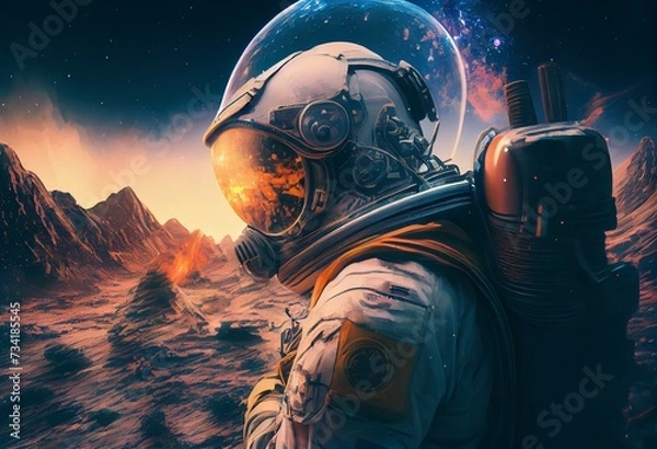 Obraz Digital painting of an Astronaut on an alien planet. Generative AI