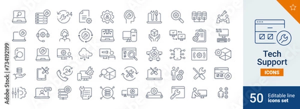 Fototapeta Tech icons Pixel perfect. Setup, server, system, ....