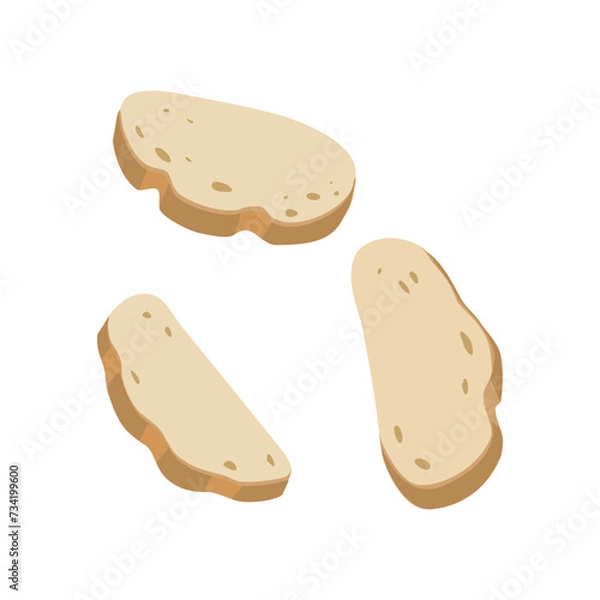 Fototapeta Slices of white bread. Chopped pieces. Vector image.
