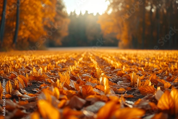 Fototapeta Golden Fields: Trees and Leaves Embrace
