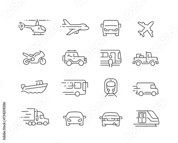 Fototapeta Various Vehicles Icon collection containing 16 editable stroke icons. Perfect for logos, stats and infographics. Edit the thickness of the line in Adobe Illustrator (or any vector capable app).