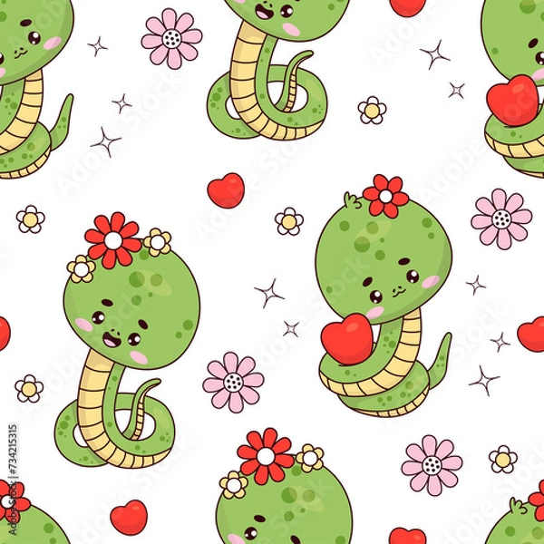 Fototapeta Seamless pattern with cute snake