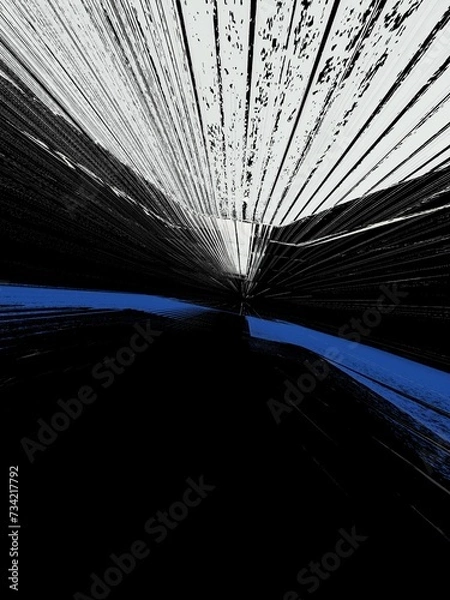 Fototapeta exploding blue and white stripes pattern on a 3D black background