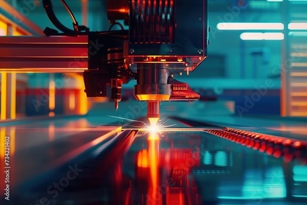 Obraz a machine working at welding metal with a high-speed laser