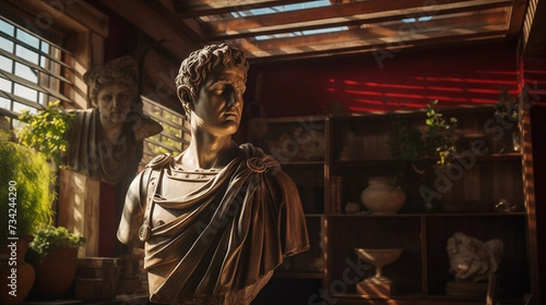 Obraz Julius Caesar statue in ancient Rome, stoned statue on a roman background. Gaius Iulius Caesar