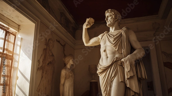 Obraz Julius Caesar statue in ancient Rome, stoned statue on a roman background. Gaius Iulius Caesar