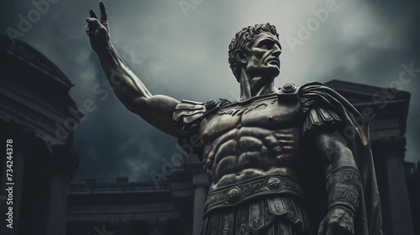 Fototapeta Julius Caesar statue in ancient Rome, stoned statue on a roman background. Gaius Iulius Caesar