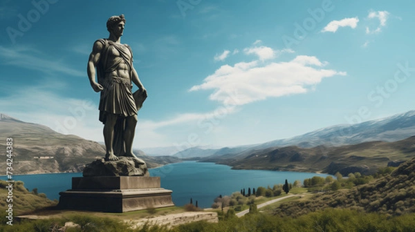 Obraz Julius Caesar statue in ancient Rome, stoned statue on a roman background. Gaius Iulius Caesar