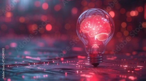 Fototapeta light bulb with a glowing brain