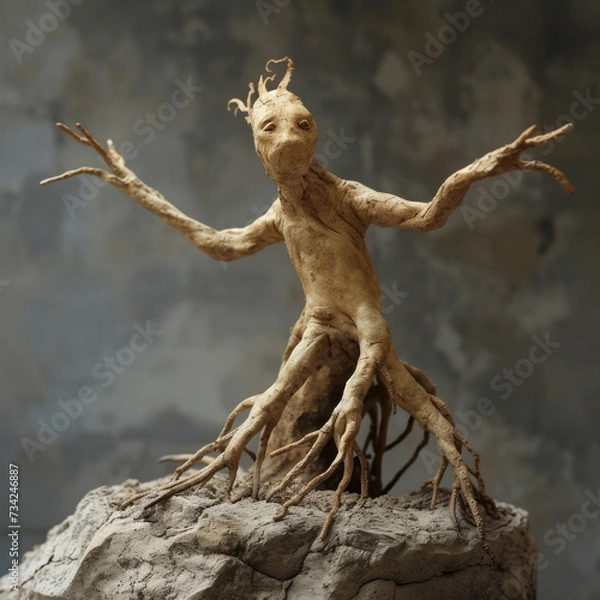 Fototapeta Detailed image of a mandrake root, known for its folklore and medicinal uses. Perfect for herbal medicine websites, botanical illustrations, and fantasy-themed designs.