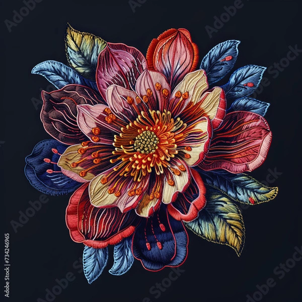 Fototapeta Beautiful embroidery design, perfect for enhancing textile products, fashion accessories, and home decor items. Perfect for showcasing creativity and adding a touch of elegance