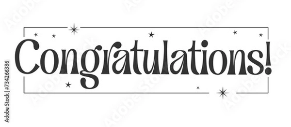 Obraz congratulations message with stars inside a thin frame. Elegant typography congrats text.