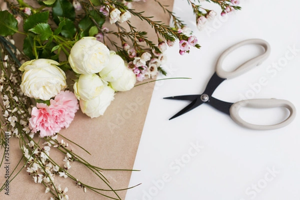 Obraz Flowers and scissors, making bouquet
