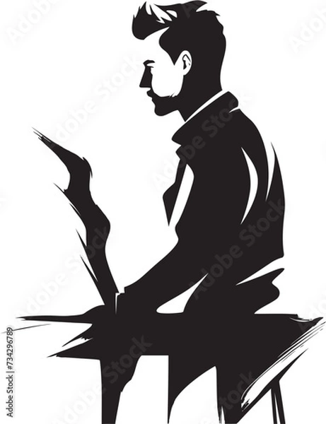Fototapeta Ethereal Elegance Minimalistic Black Man Face Vector Graphic Sleek Shadow Portrait Intriguing Abstract Man Face Design
