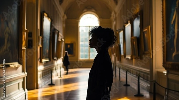 Fototapeta solo museum-goer, absorbed in the emotion conveyed by a particular artwork generative ai