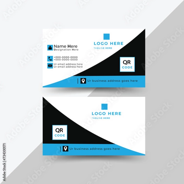 Fototapeta Double sided business card design . Unique concept vector illustration design . Visiting card. Professional  modern business card in blue and black colors. Personal use business card 