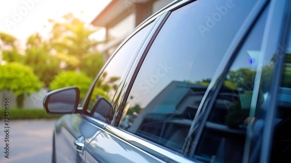 Fototapeta Generative AI : Side view of car window tint, ceramic film provides heat rejection and UV protection 
