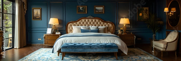 Fototapeta A luxurious bedroom with elegant interior design. Created with generative AI.