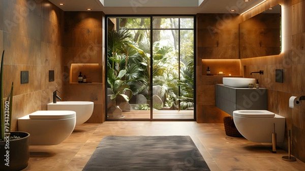 Fototapeta A stylish WC with contemporary interior design. Created with generative AI.