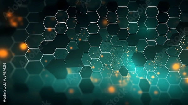 Fototapeta Modern science background hexagon lines and points wave flow abstract background