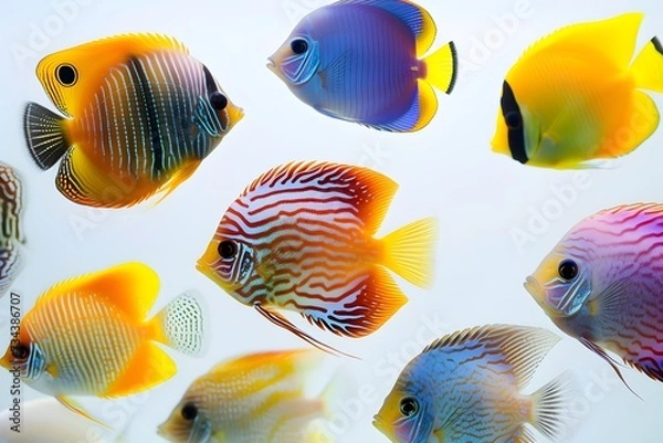 Fototapeta In the crystal-clear water, a collection of stunning ornamental fish captivates with their vibrant beauty