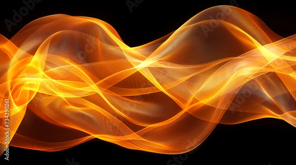 Fototapeta an orange fire wave on a black background, in the style of precisionist lines and shapes, layered translucency, quantum wavetracing
