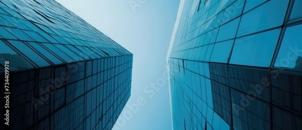 Fototapeta Looking Up at Reflective Glass Skyscraper Facades