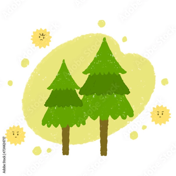 Obraz 手描きの杉の木と飛び交う花粉