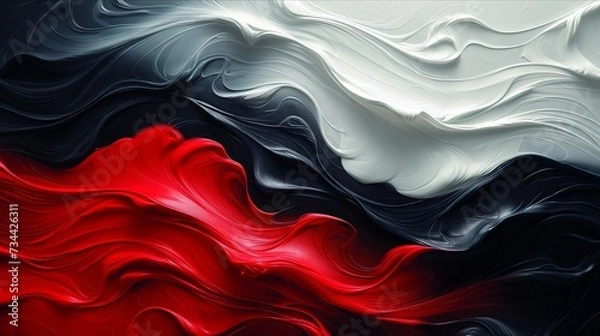 Fototapeta Abstract white black red acrylic painted fluted 3d painting texture luxury background banner on canvas - Black White waves swirls. Decor concept. Wallpaper concept. Art concept. 3d concept.