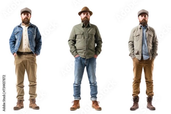 Fototapeta same man in different style clothes isolated on transparent and white background.PNG image	