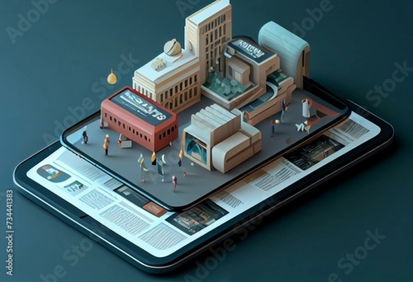 Fototapeta 3D Isometric Flat Conceptual Illustration of Online News App. Generative AI