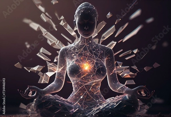 Fototapeta 3d illustration of self-healing in meditation. Generative AI