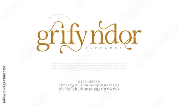 Fototapeta Grifyndor premium luxury elegant alphabet letters and numbers. Elegant wedding typography classic serif font decorative vintage retro. Creative vector illustration