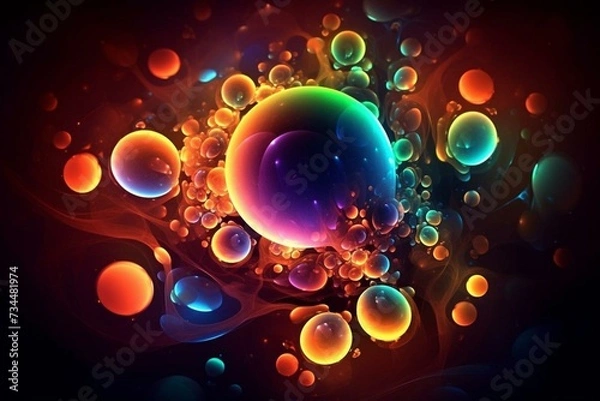 Fototapeta Atoms attempting to bond, forming a vibrant burst of colors. Generative AI