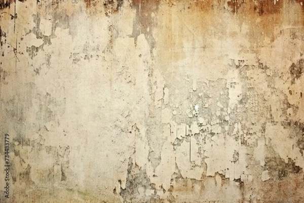 Fototapeta Vintage, worn, aged paper with marbled, stucco texture and stains. Distressed, historic, shabby design with old speckles. Generative AI