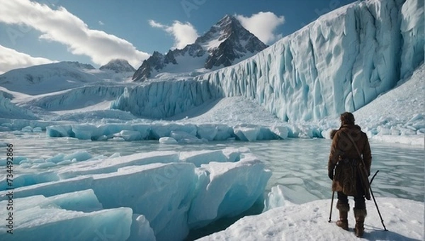 Fototapeta A dialogue between two adventurers trapped on a glacier Generative AI