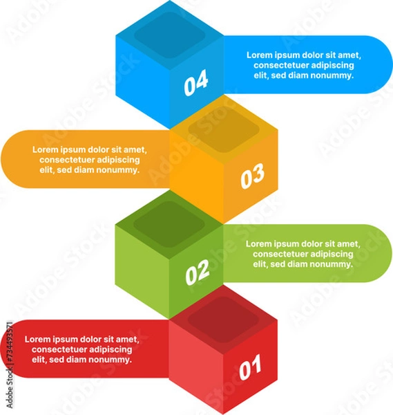 Fototapeta Cube placed one above other with sequence for process flow visualization
