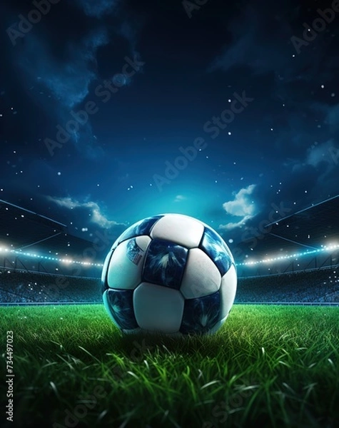 Obraz soccer ball on the grass at night