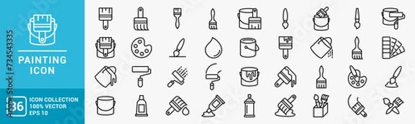 Fototapeta Collection of painting related icons, various painting tools, paint icons icon template editable resizable EPS 10