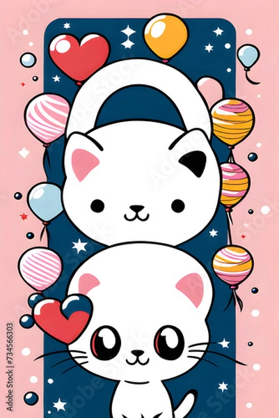 Fototapeta cute cats in the balloons. Generative AI