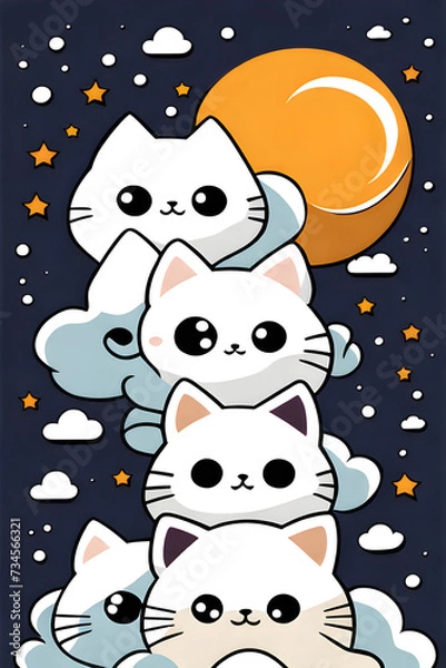 Fototapeta cute cats in the clouds. Generative AI